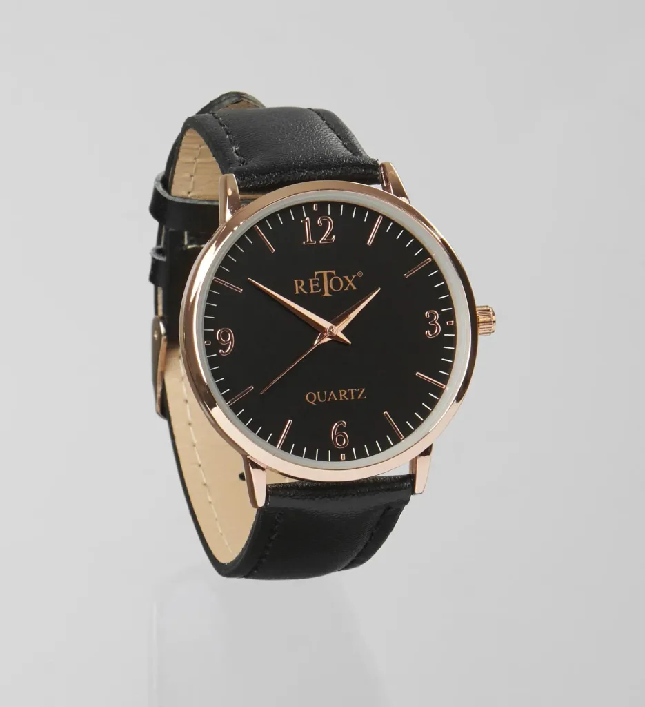 Elegant men's and women's watch set in rose gold look with genuine leather strap