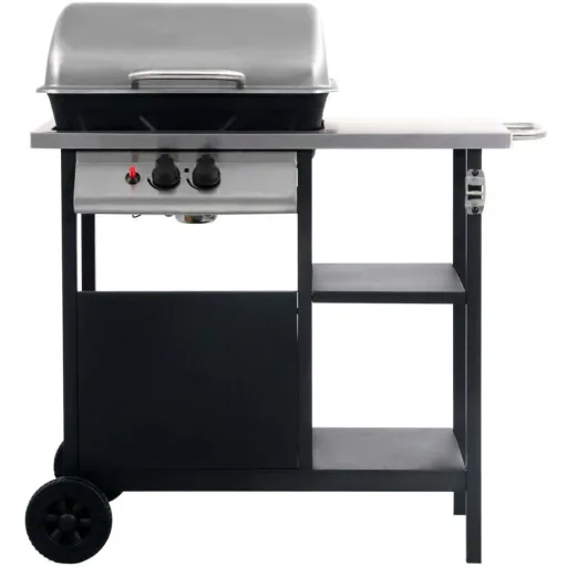 Gas grill with 3-tier side table black and silver