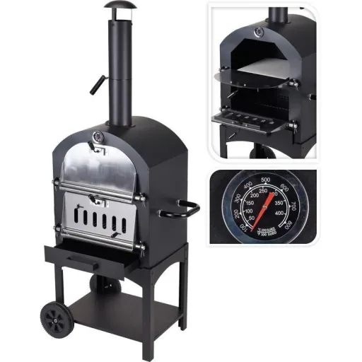 Vargan charcoal grill - pizza oven - smoker - 3-in-1 - grill area 34 x 24 cm - with thermometer