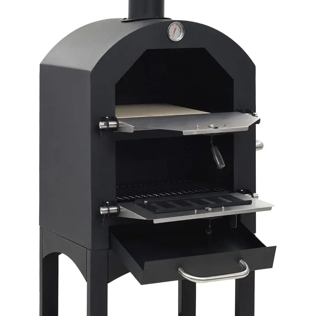 Vargan charcoal grill - pizza oven - smoker - 3-in-1 - grill area 34 x 24 cm - with thermometer