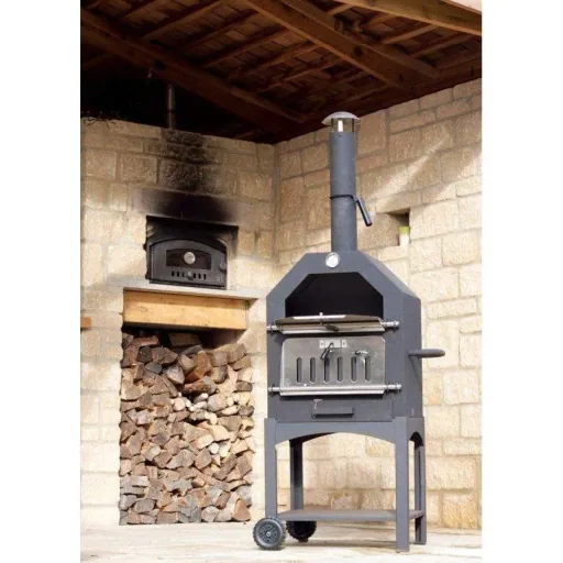 Vargan charcoal grill - pizza oven - smoker - 3-in-1 - grill area 34 x 24 cm - with thermometer