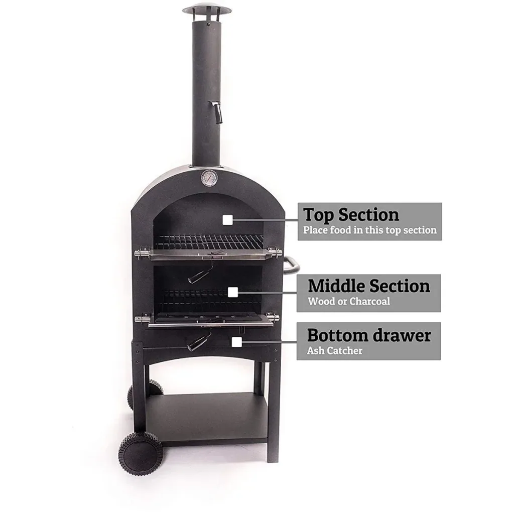Vargan charcoal grill - pizza oven - smoker - 3-in-1 - grill area 34 x 24 cm - with thermometer