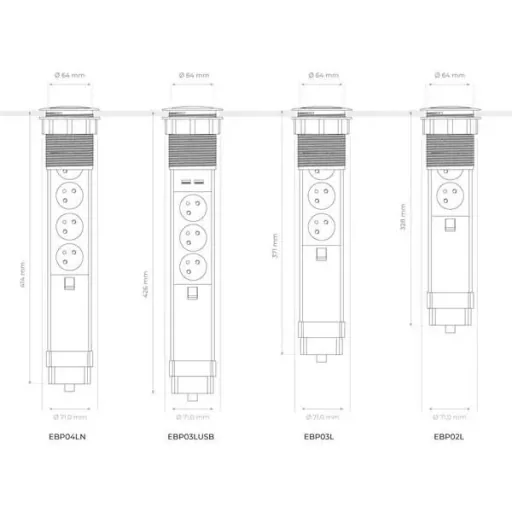 Pop-up socket with 4 sockets - Pin-earth