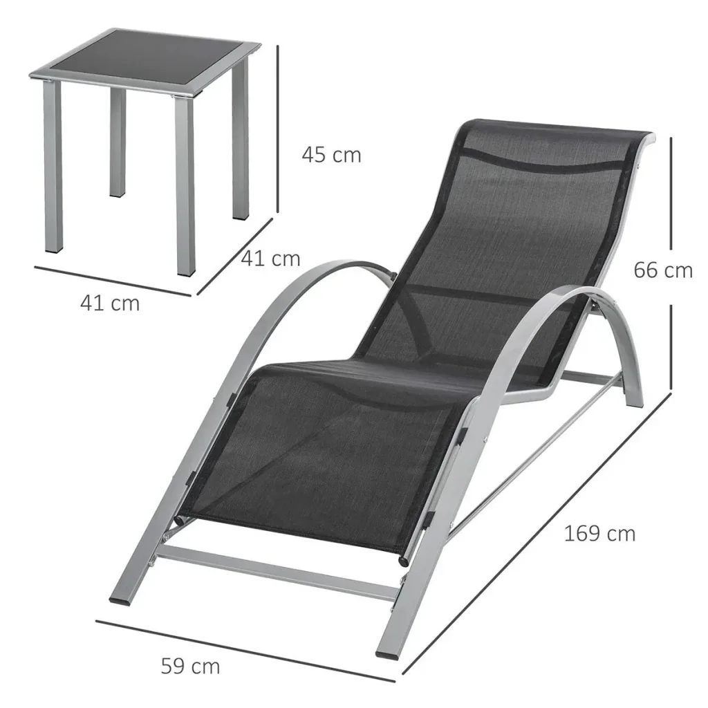 3-piece garden lounger with table, garden furniture, garden seating group, garden table set, metal mesh, black, 2 x armchairs, 1 x table