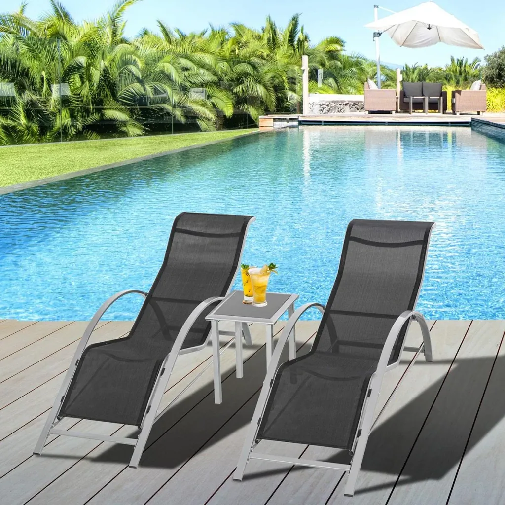 3-piece garden lounger with table, garden furniture, garden seating group, garden table set, metal mesh, black, 2 x armchairs, 1 x table