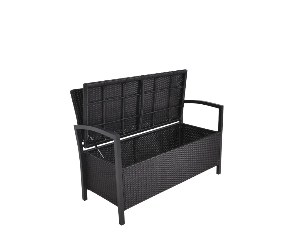 Park bench FERRARA, with storage compartment, aluminum/plastic mesh, black