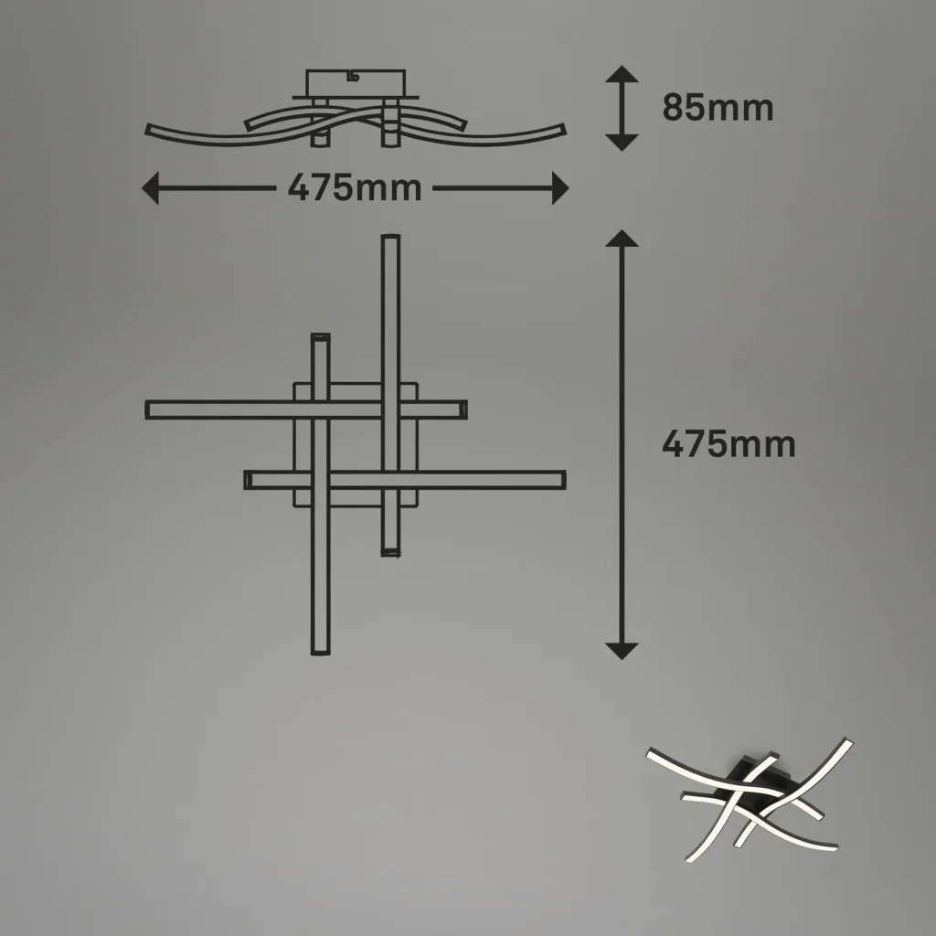LED wall and ceiling light, 4 curved LED rods, black, 16 watts, 1400 lm, 3,000 K