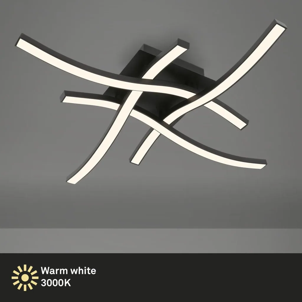 LED wall and ceiling light, 4 curved LED rods, black, 16 watts, 1400 lm, 3,000 K