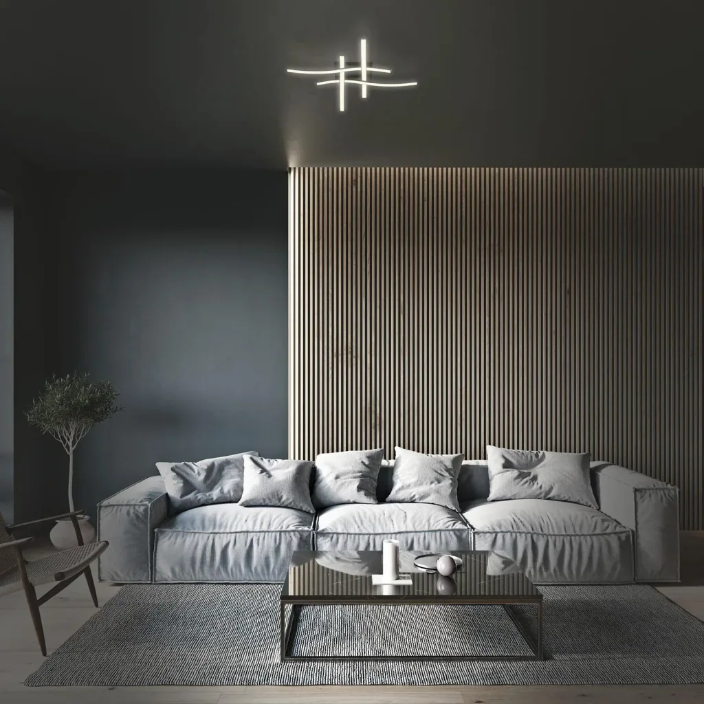 LED wall and ceiling light, 4 curved LED rods, black, 16 watts, 1400 lm, 3,000 K
