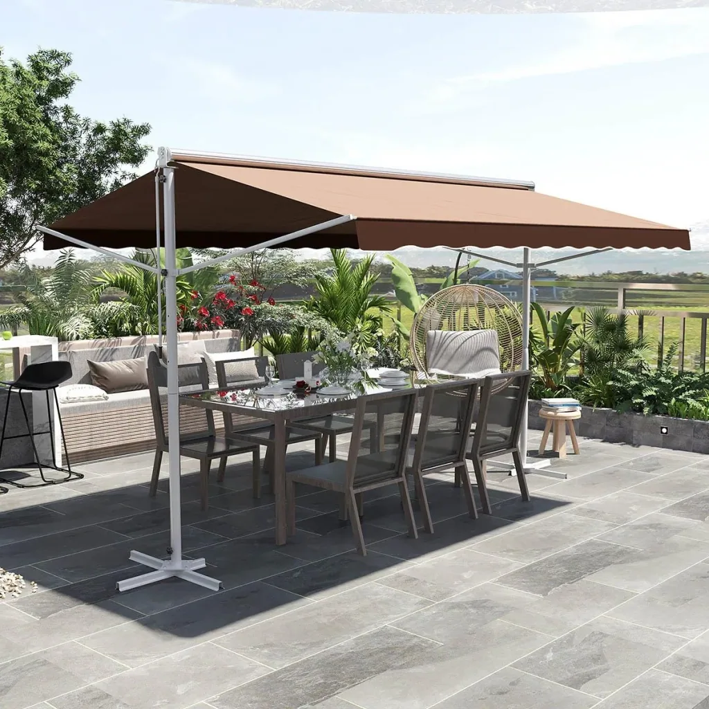 Awning angle adjustable, color: brown, 4.5 x 3.4 m