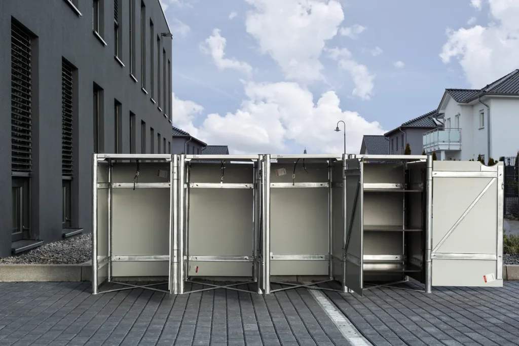 Garbage can box 4-way, black plastic, for 240 l bins