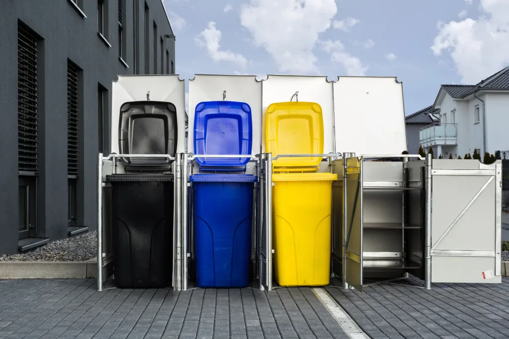 Garbage can box 4-way, black plastic, for 240 l bins