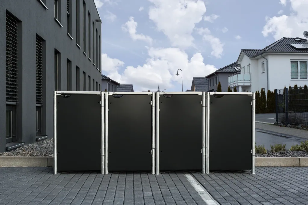 Garbage can box 4-way, black plastic, for 240 l bins
