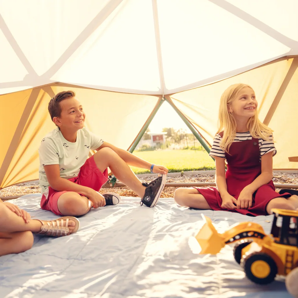 Geodome climbing sphere with tent