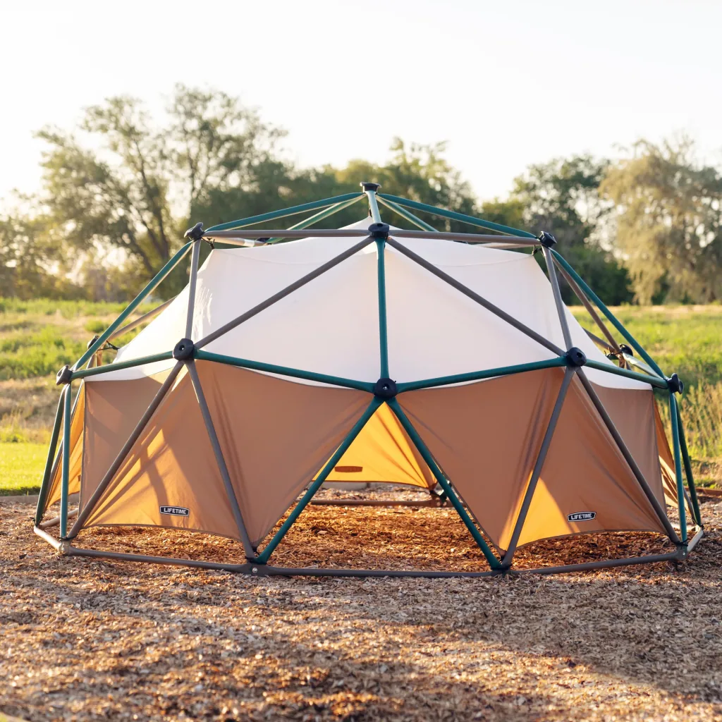 Geodome climbing sphere with tent