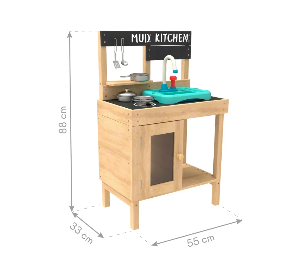 Wooden children's play kitchen with sink
