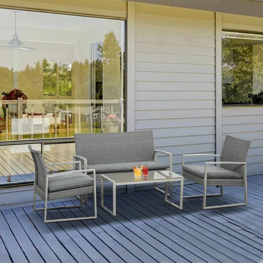 Polyrattan seating set 4 pcs. seating group garden set sofa set garden furniture set lounge metal modern gray