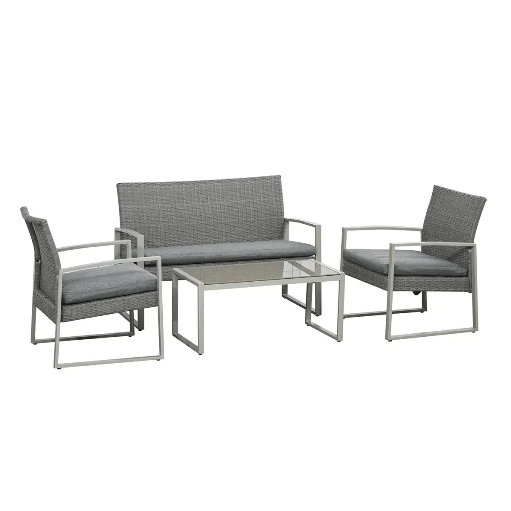 Polyrattan seating set 4 pcs. seating group garden set sofa set garden furniture set lounge metal modern gray
