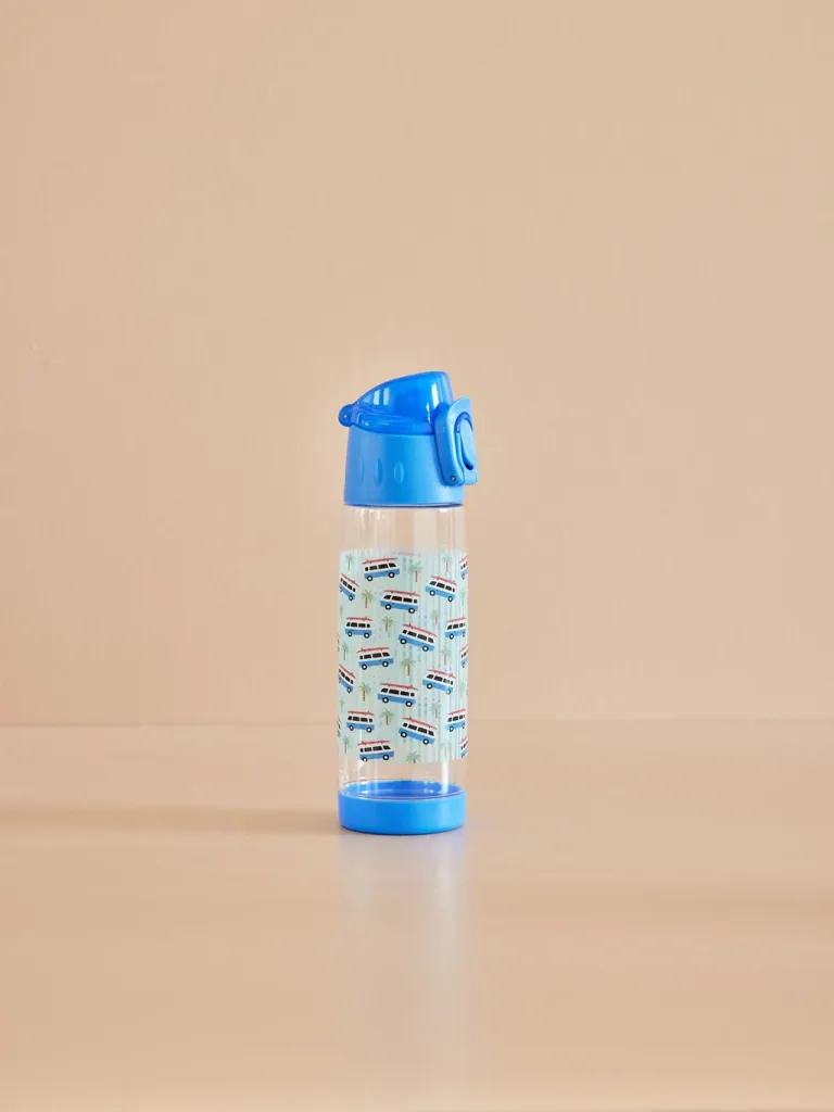 RICE Kids' Water Bottle - Car Print - Blue, 500 ml, Plastic