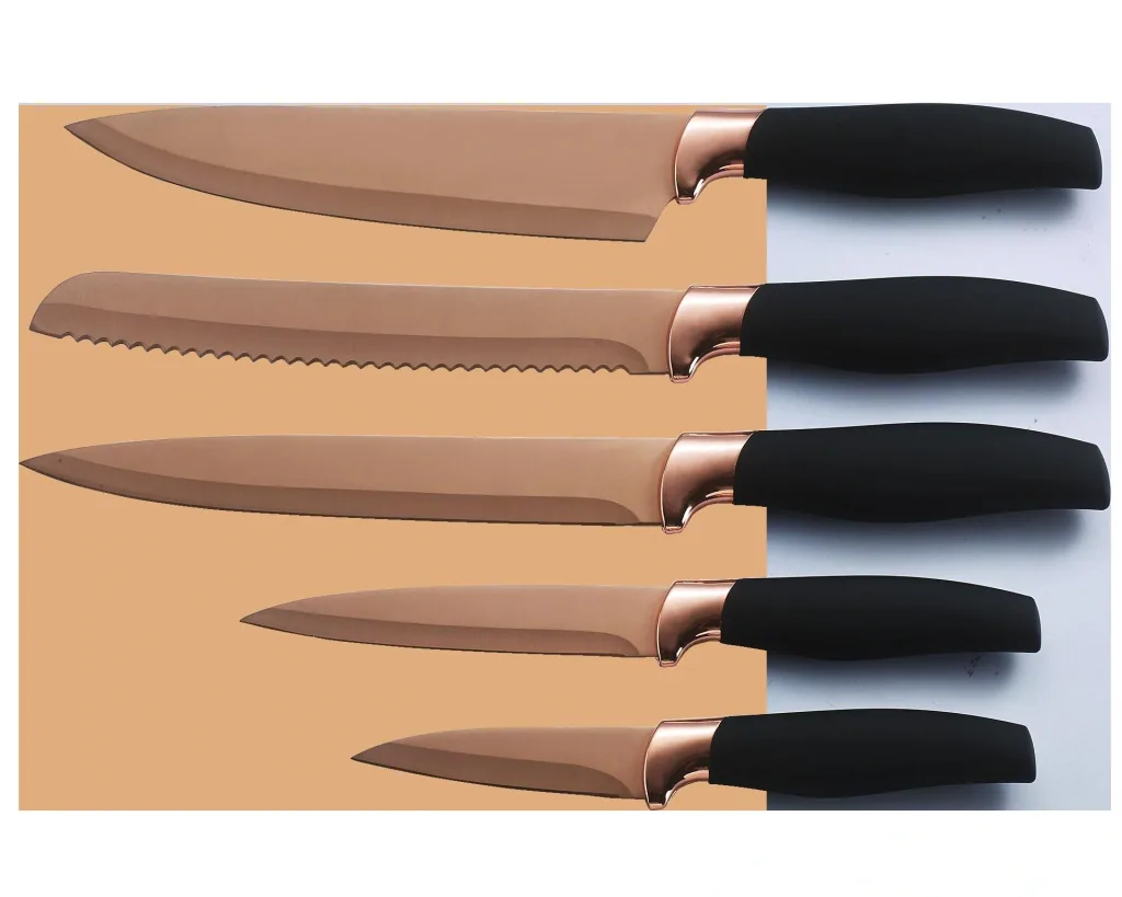 Knife block set "Quisin", including 5 kitchen knives, rose gold/black, 6-piece