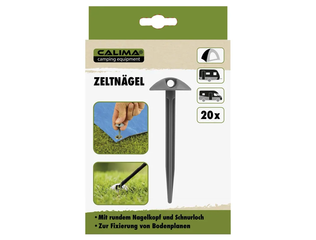 Tent nails with nail head, plastic, 87mm, 20 pieces