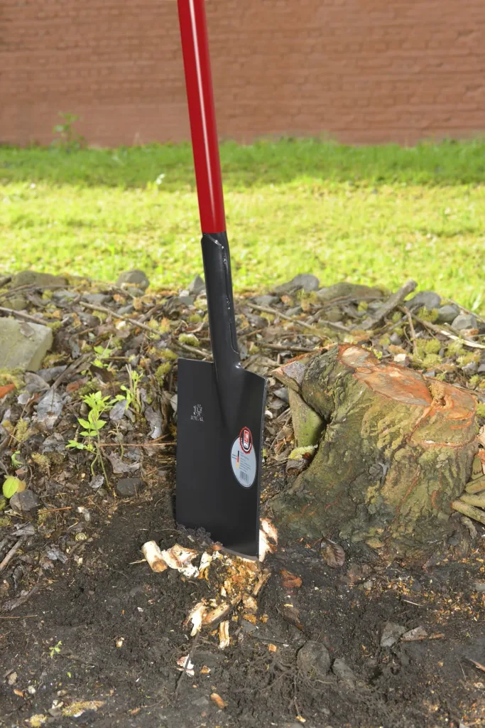 Spade, power spade, blade thickness 5 mm, powder-coated, ground blade, wooden knob, steel tube handle 92 cm