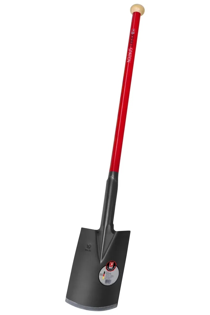 Spade, power spade, blade thickness 5 mm, powder-coated, ground blade, wooden knob, steel tube handle 92 cm