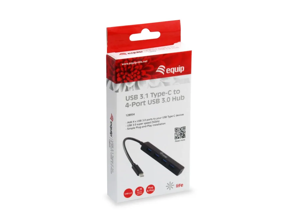 USB Hub USB 3.1-C to USB 3.0 4 Port Black