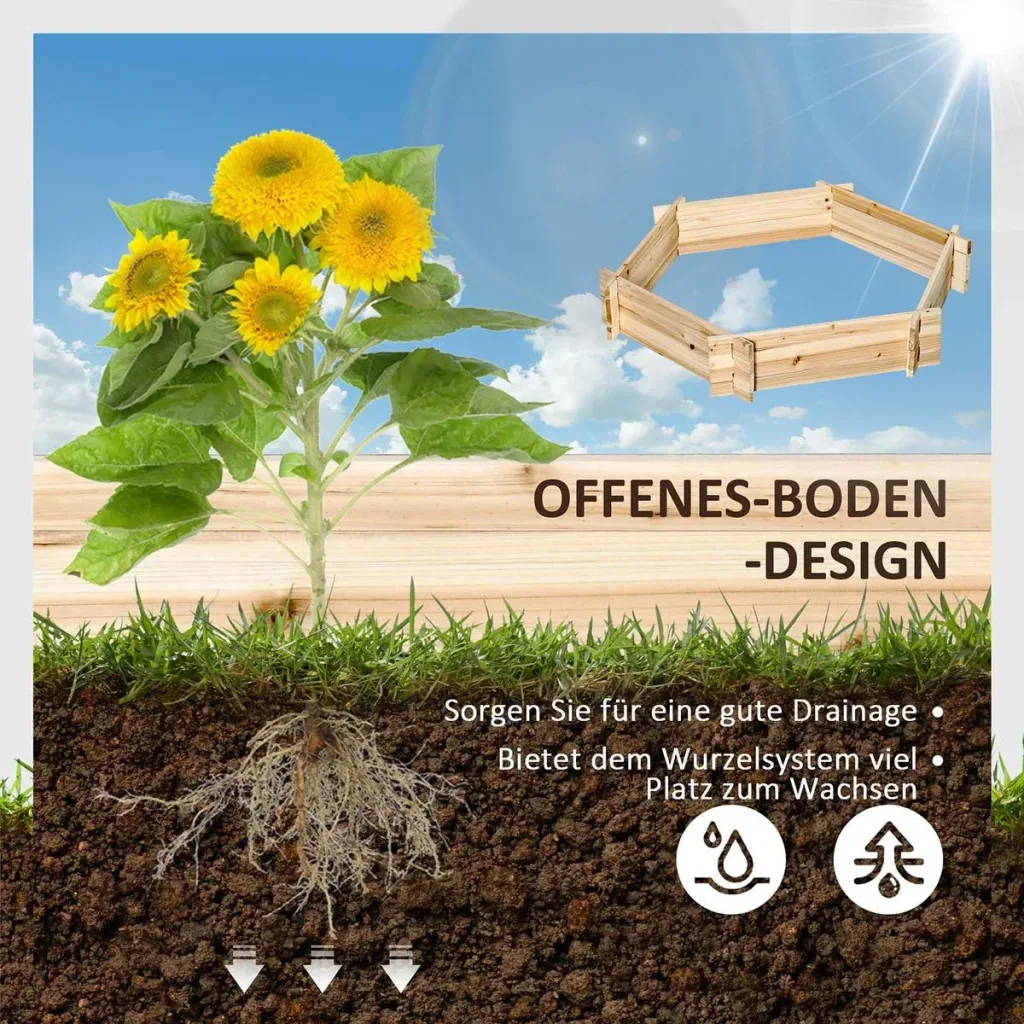 Raised bed hexagonal DIY planter planter made of wood for garden balcony natural 100 x 92 x 16 cm