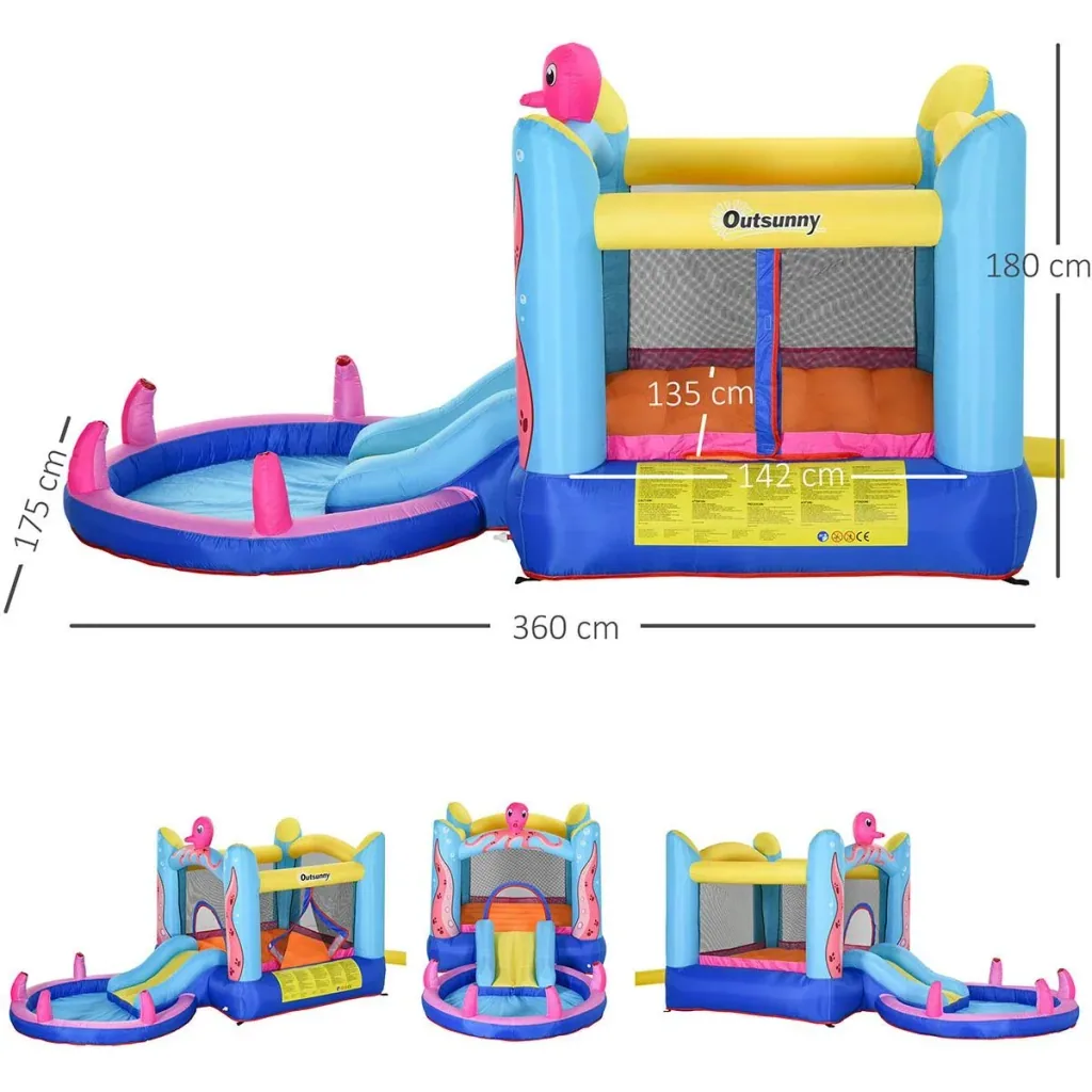 Inflatable bouncy castle with slide for 3 children Castle jumping castle with blower Play castle playhouse for 3-8 years kindergarten