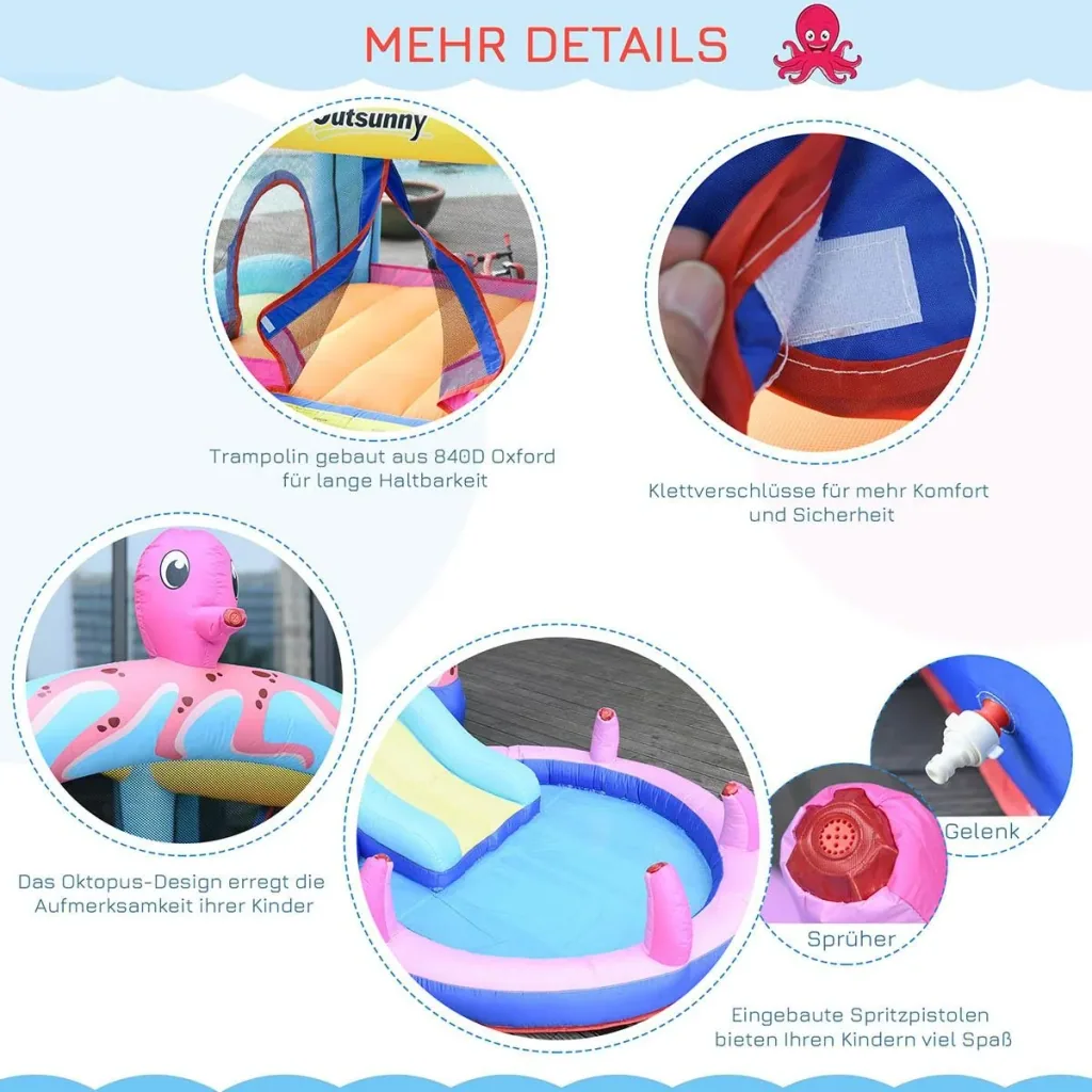Inflatable bouncy castle with slide for 3 children Castle jumping castle with blower Play castle playhouse for 3-8 years kindergarten