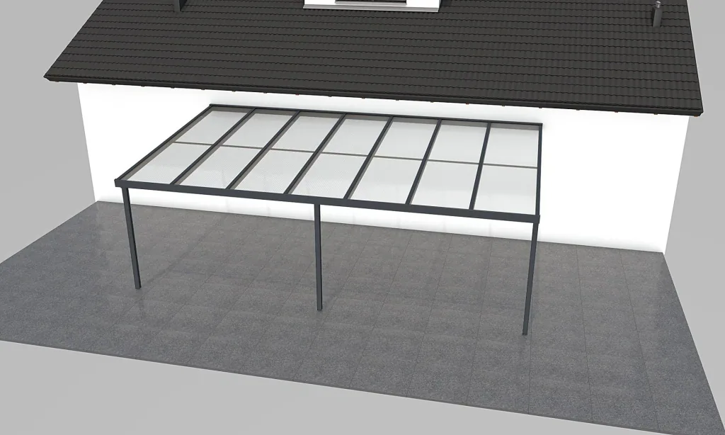 Patio roof Premium, anthracite, 7120 x 4060 mm - Polycarbonate multi-wall sheets 16 mm, opal