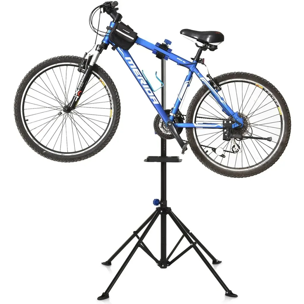 Homcom bicycle repair stand with tool tray black