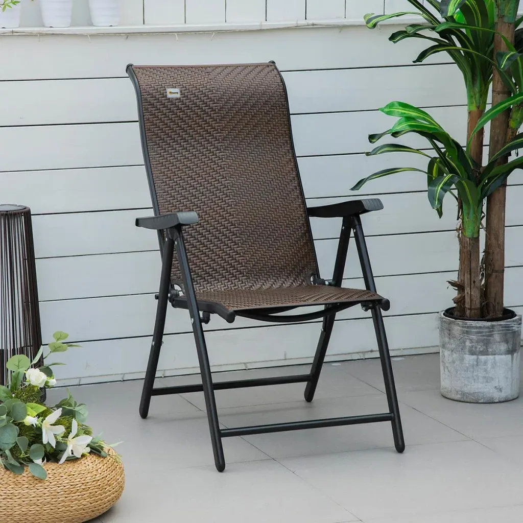 Rattan garden chair foldable brown