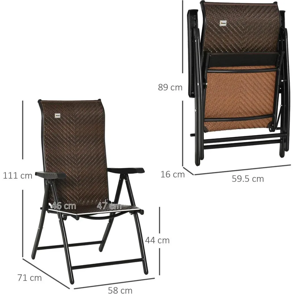Rattan garden chair foldable brown