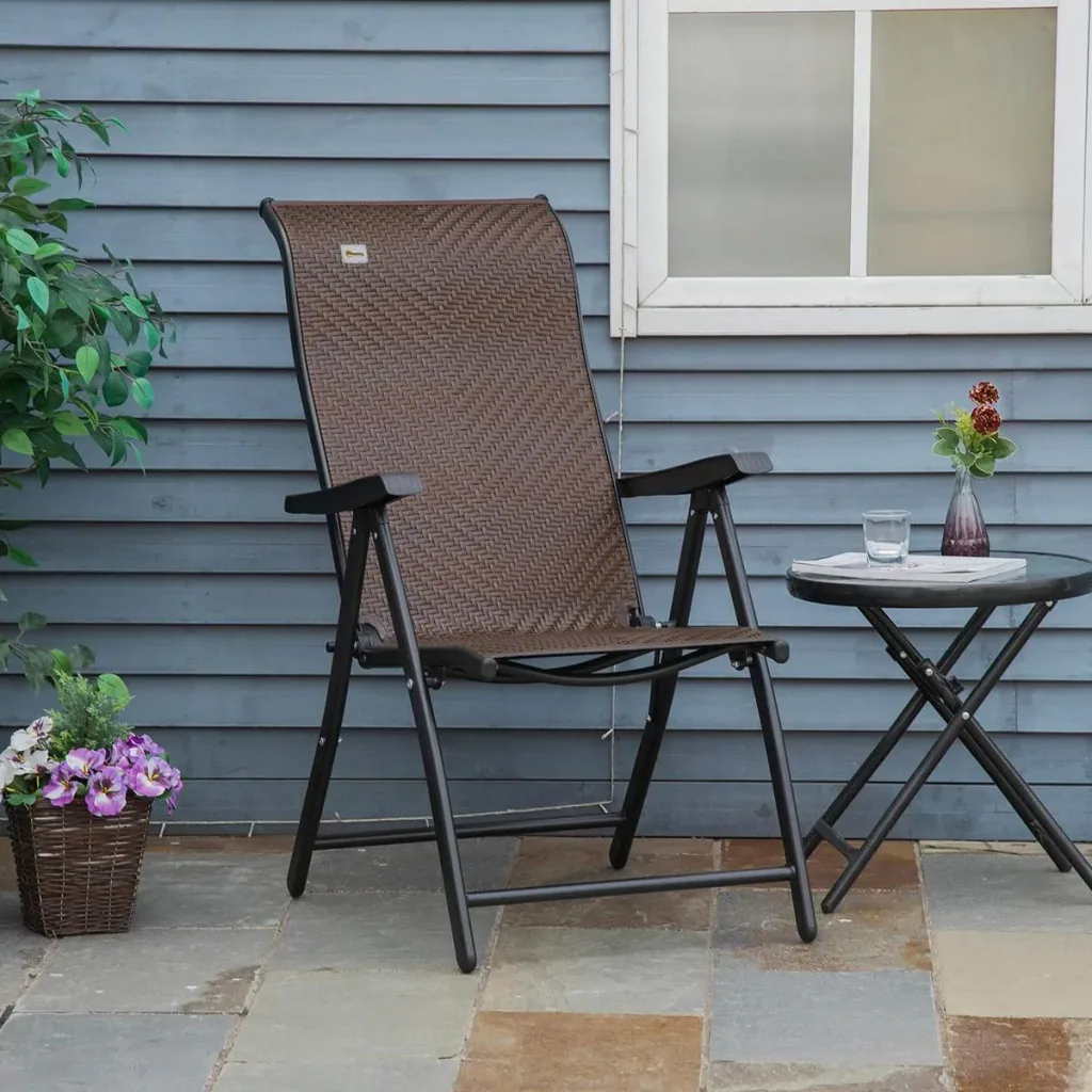 Rattan garden chair foldable brown