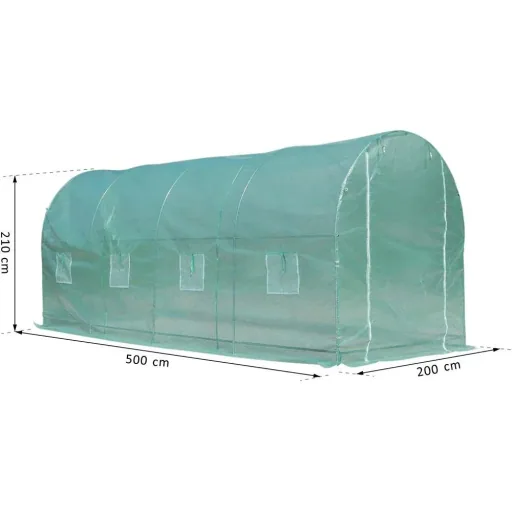 Plastic greenhouse with 8 side windows green/white