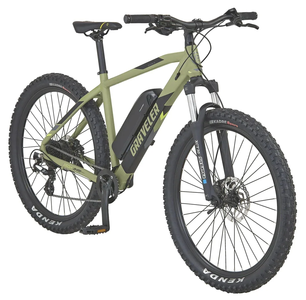 Unisex E-Bike MTB 27.5 inches, frame size 48 cm, 8-speed derailleur, matte olive green, GRAVELER 22.ESM.20