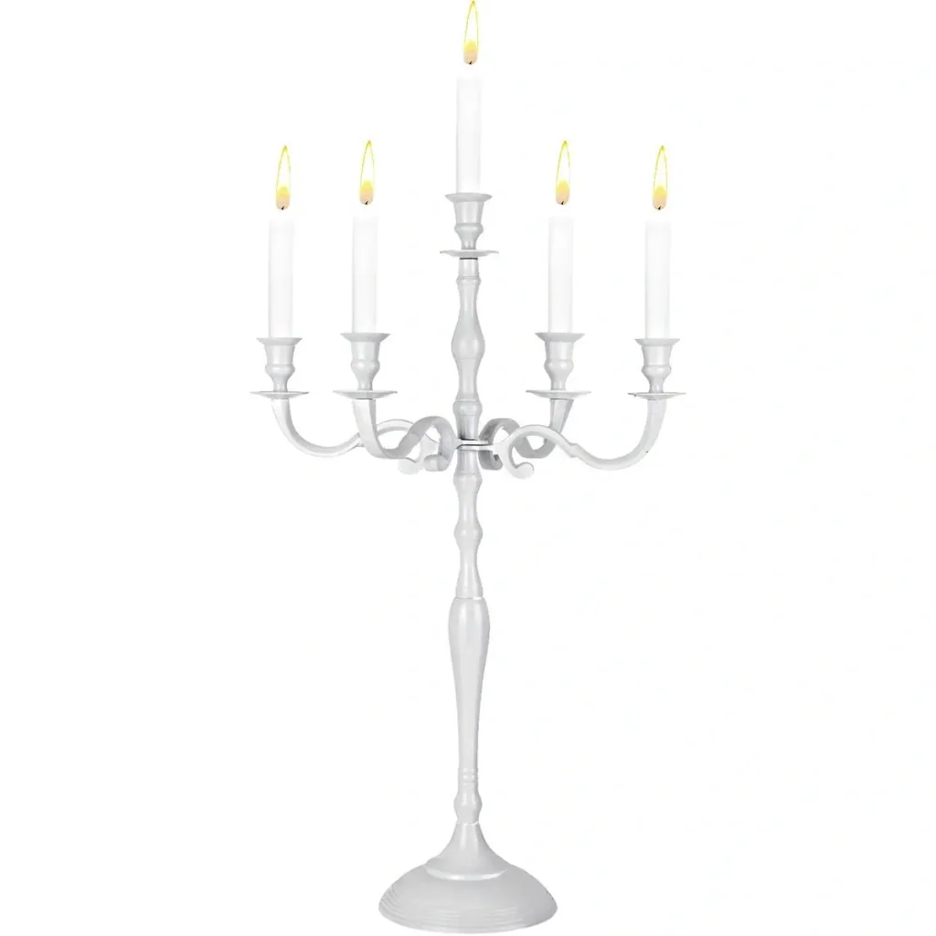 Candlestick white glossy aluminum 40cm 5-armed