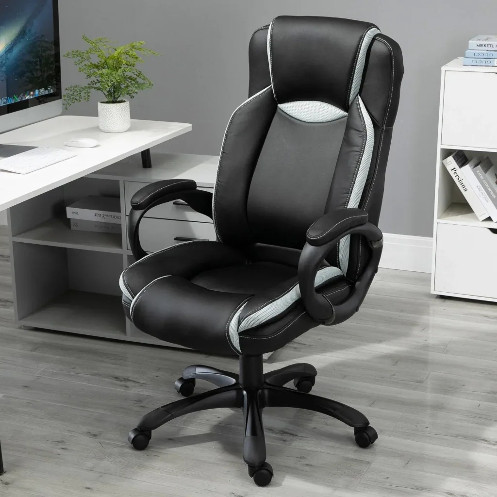 swivel chair, black, white