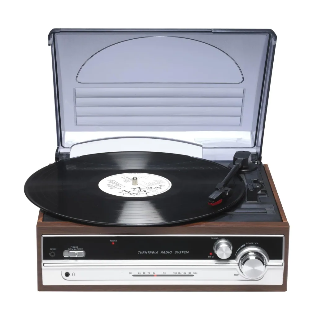 Retro record player with FM radio and built-in speakers