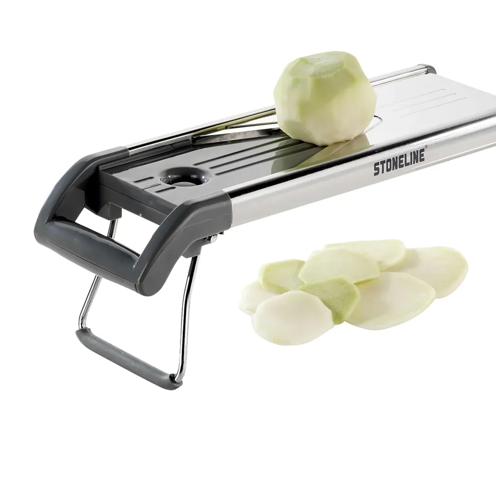 V-slicer - Vegetable slicer with stainless steel V-shaped blade, 5 cutting inserts, 9 pieces