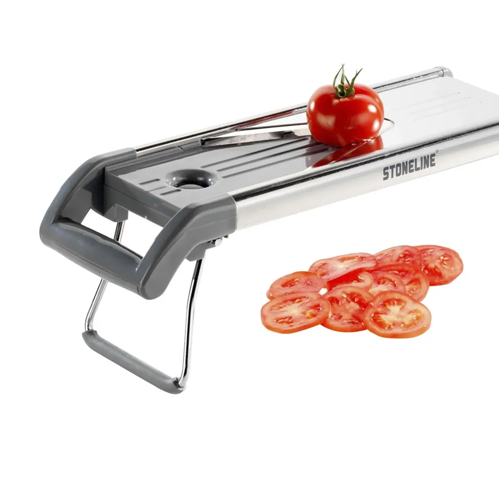 V-slicer - Vegetable slicer with stainless steel V-shaped blade, 5 cutting inserts, 9 pieces
