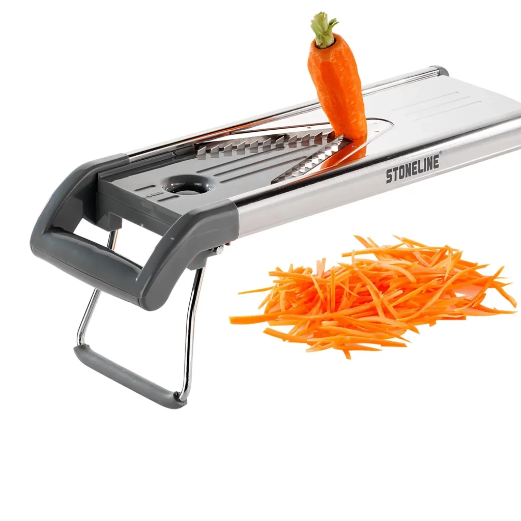 V-slicer - Vegetable slicer with stainless steel V-shaped blade, 5 cutting inserts, 9 pieces