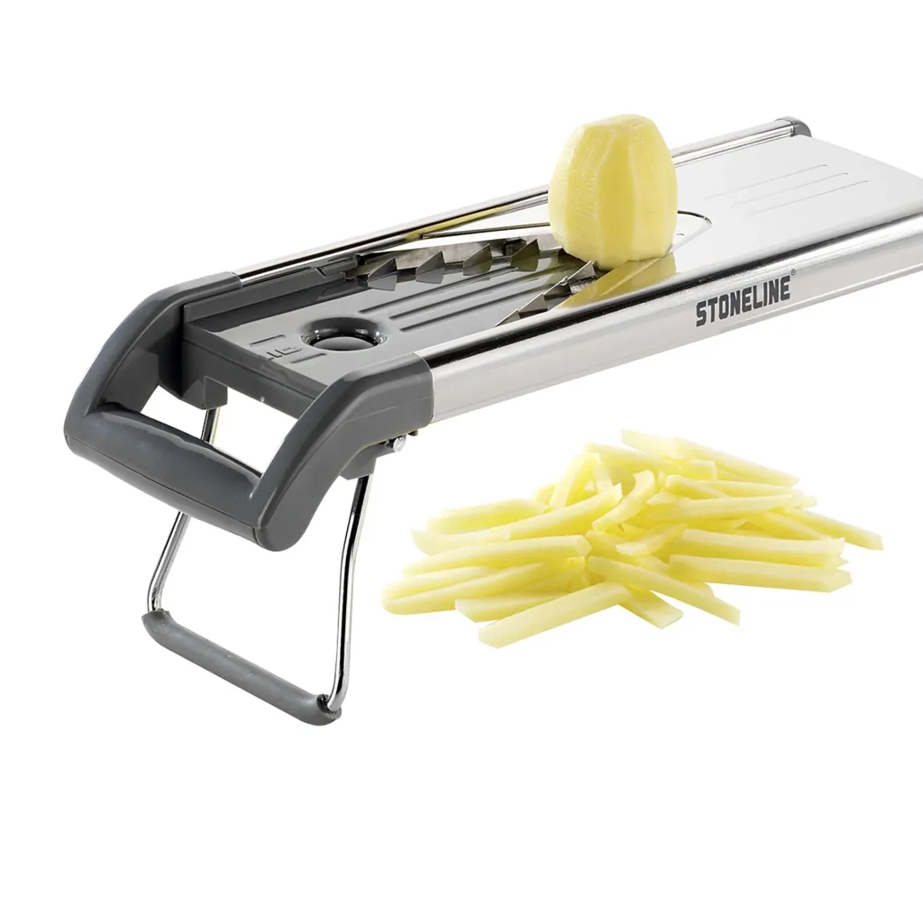 V-slicer - Vegetable slicer with stainless steel V-shaped blade, 5 cutting inserts, 9 pieces