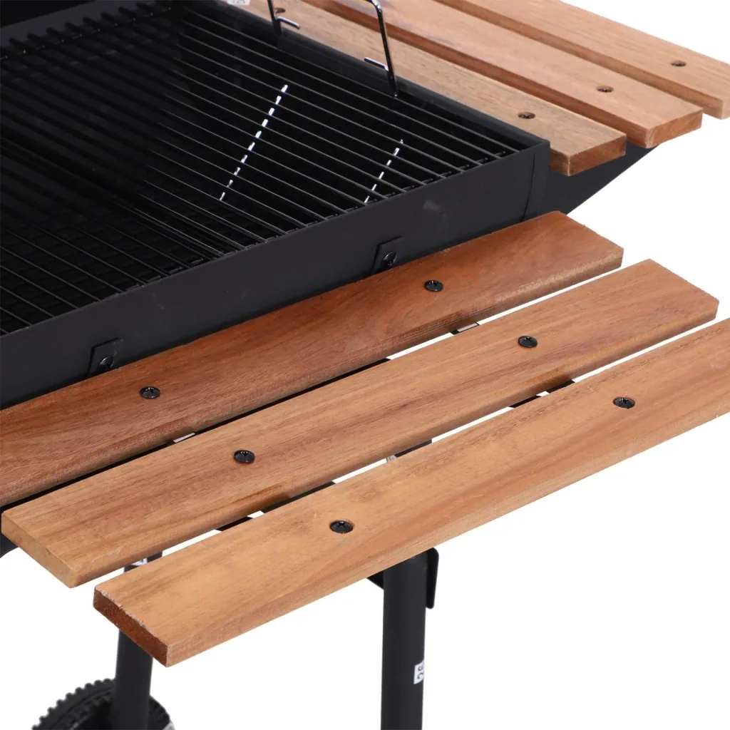 Charcoal grill grill cart grill station stand grill with thermometer 3 x shelves stainless steel black