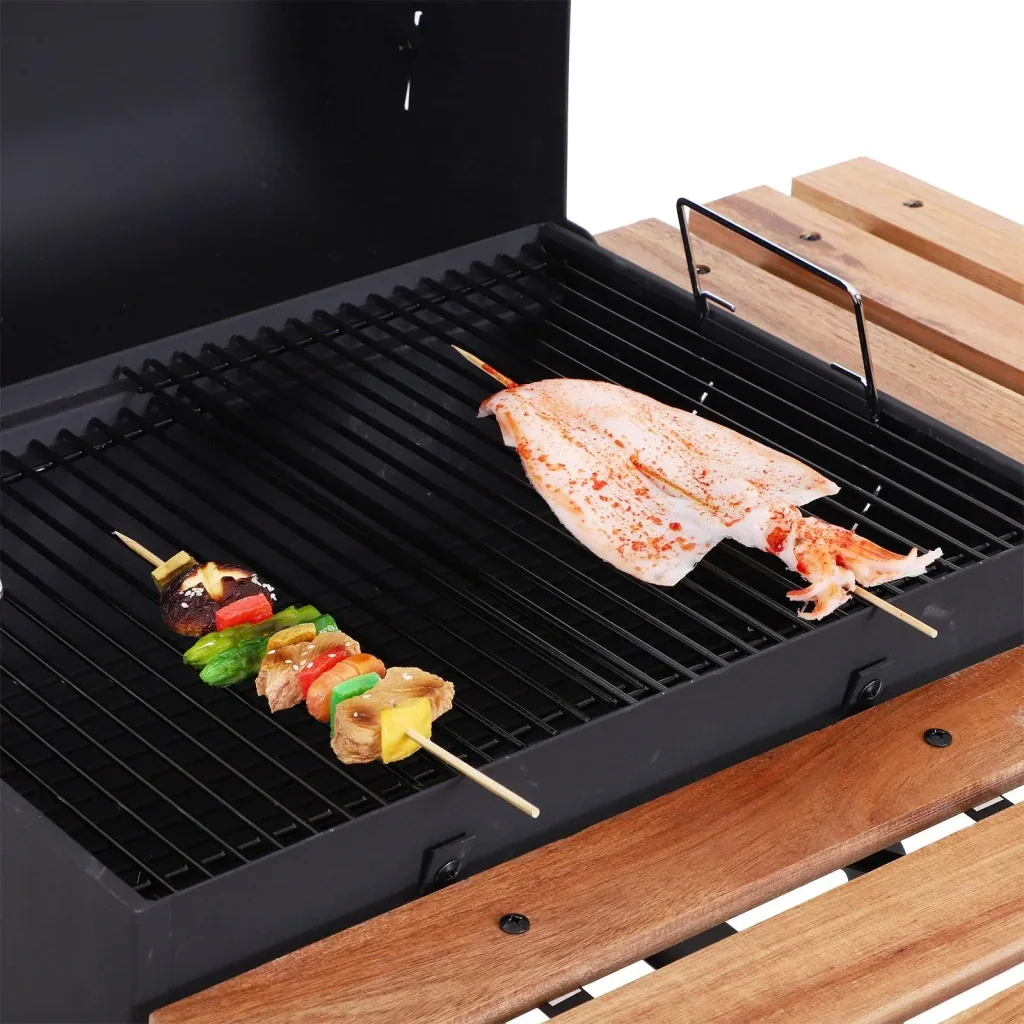 Charcoal grill grill cart grill station stand grill with thermometer 3 x shelves stainless steel black