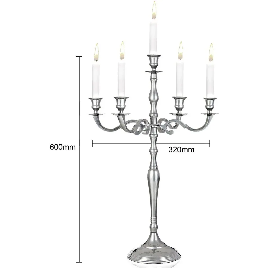 Candlestick silver aluminum nickel-plated 60cm 5-armed
