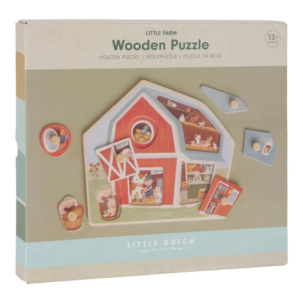 Little Dutch Wooden Puzzle, Little Farm Children's Puzzle - 6 Pieces for Toddlers Age 1+