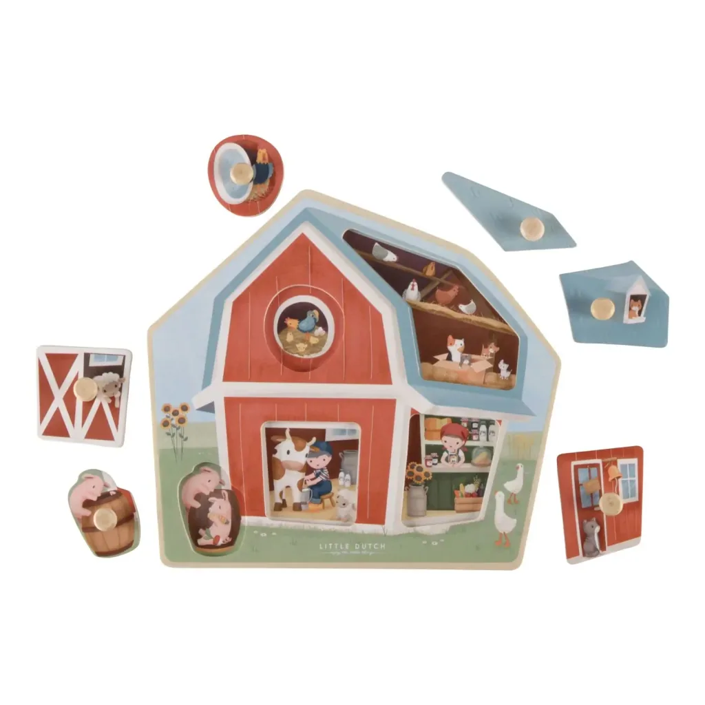 Little Dutch Wooden Puzzle, Little Farm Children's Puzzle - 6 Pieces for Toddlers Age 1+